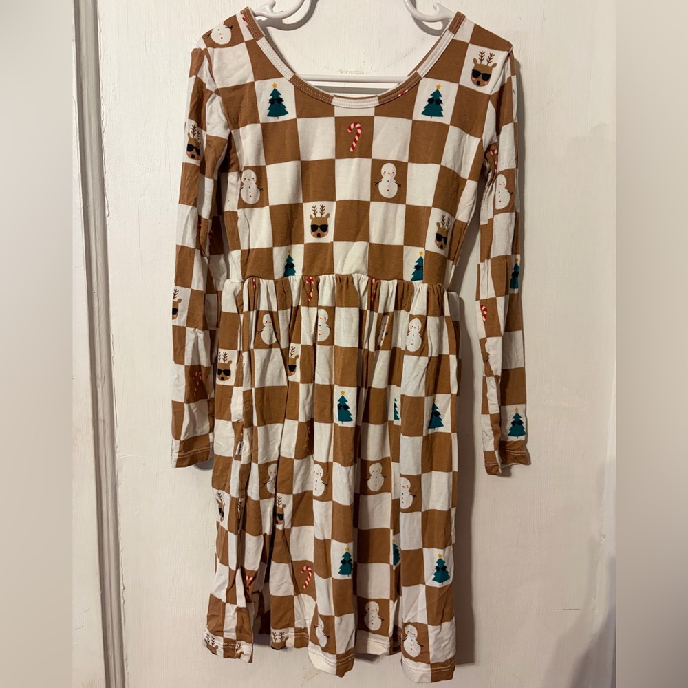 Little Sleepies Festive Brown and White Kids Dress